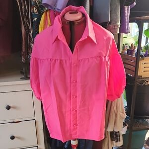 Vibrant Pink Casual Button-Down Shirt
